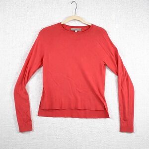 LOFT Womens Coral Pink Raglan Long Sleeve Crew Neck High-Low Knit Sweater Small